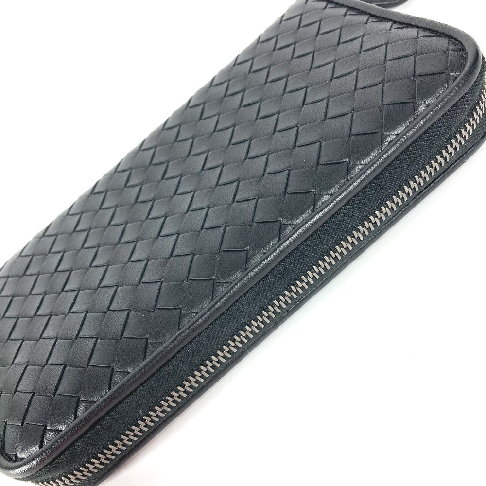 BOTTEGAVENETA Long Wallet Purse leather black Long wallet INTRECCIATO Women Used Authentic