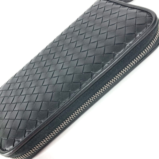 BOTTEGAVENETA Long Wallet Purse leather black Long wallet INTRECCIATO Women Used Authentic