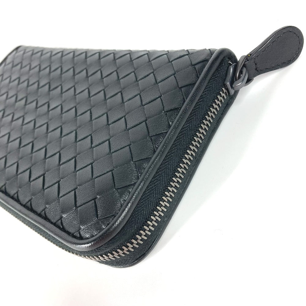 BOTTEGAVENETA Long Wallet Purse leather black Long wallet INTRECCIATO Women Used Authentic