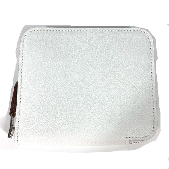 HERMES Coin case leather white Azap silk in compact Women Used Authentic
