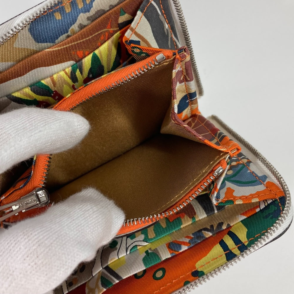 HERMES Coin case leather white Azap silk in compact Women Used Authentic