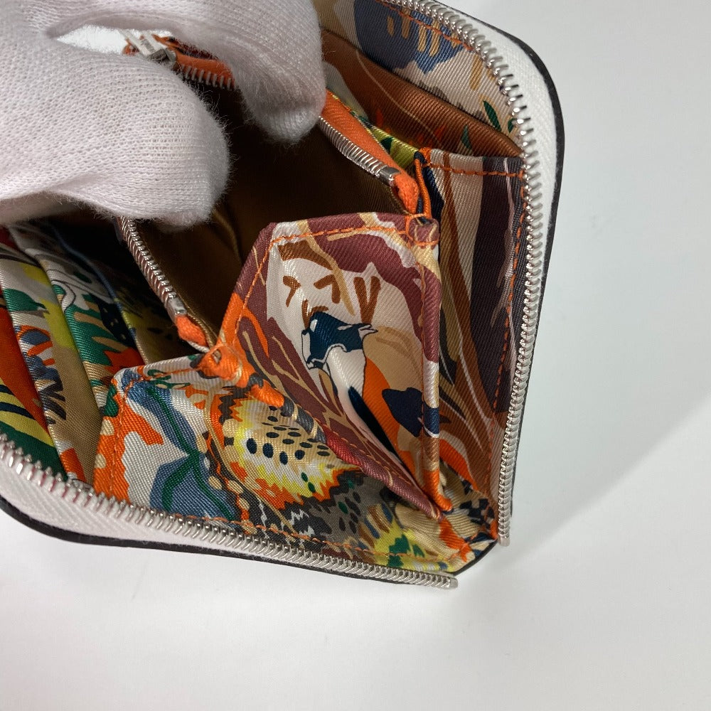 HERMES Coin case leather white Azap silk in compact Women Used Authentic
