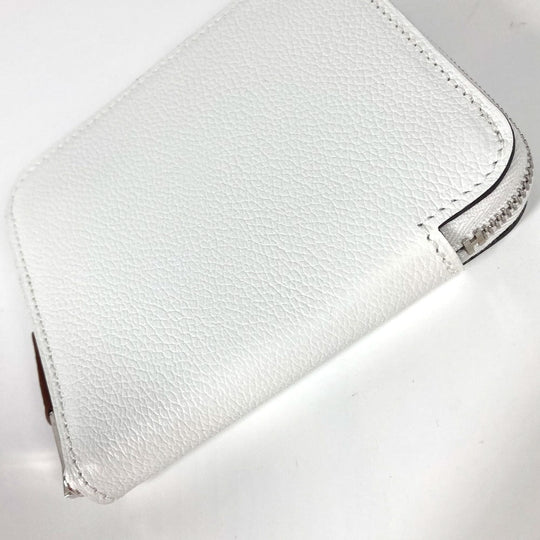 HERMES Coin case leather white Azap silk in compact Women Used Authentic