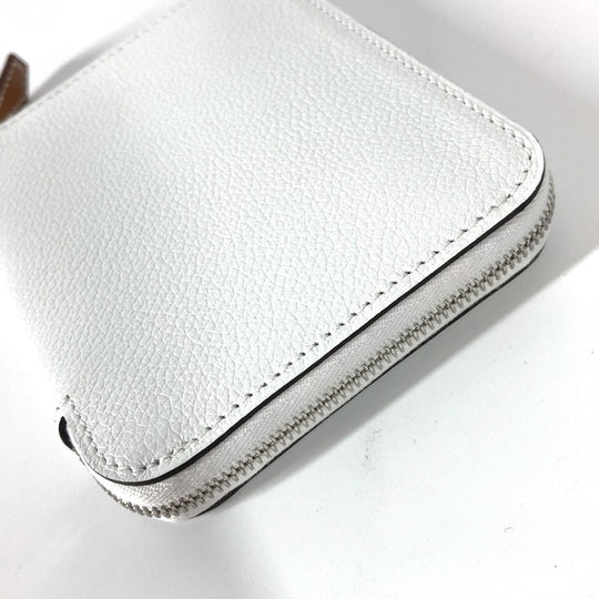 HERMES Coin case leather white Azap silk in compact Women Used Authentic