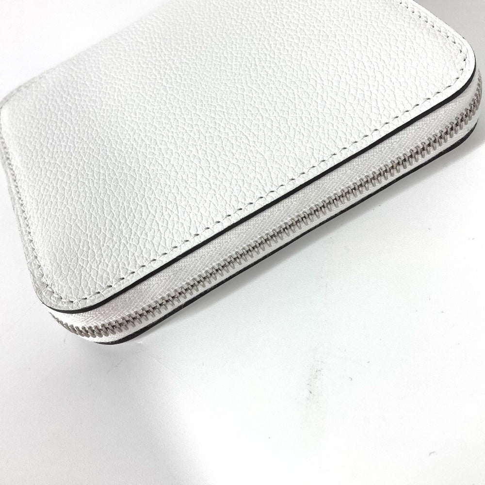 HERMES Coin case leather white Azap silk in compact Women Used Authentic