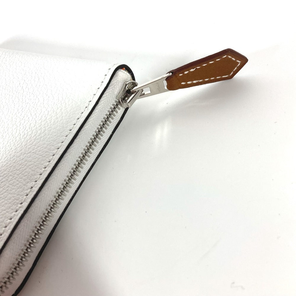 HERMES Coin case leather white Azap silk in compact Women Used Authentic