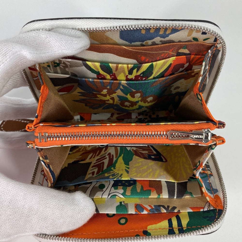 HERMES Coin case leather white Azap silk in compact Women Used Authentic