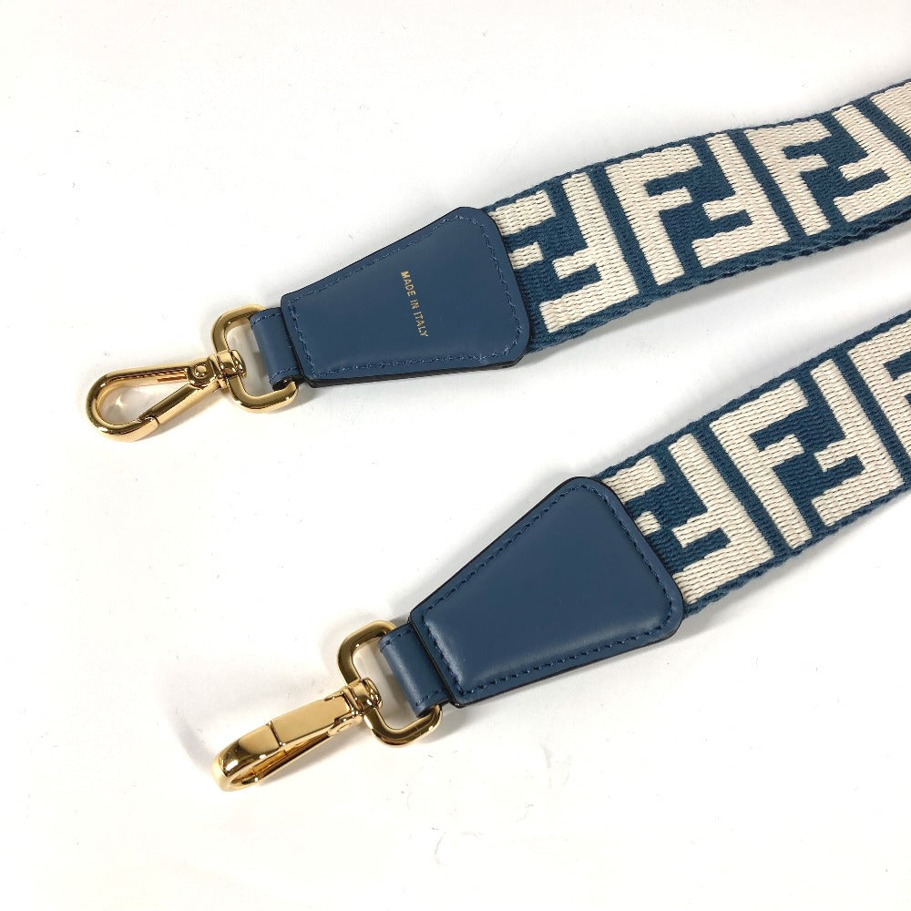 FENDI Shoulder strap 8AV386 Canvas / leather blue Zucca Strap You Jacquard Women Used Authentic