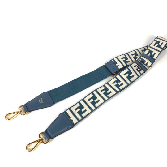 FENDI Shoulder strap 8AV386 Canvas / leather blue Zucca Strap You Jacquard Women Used Authentic