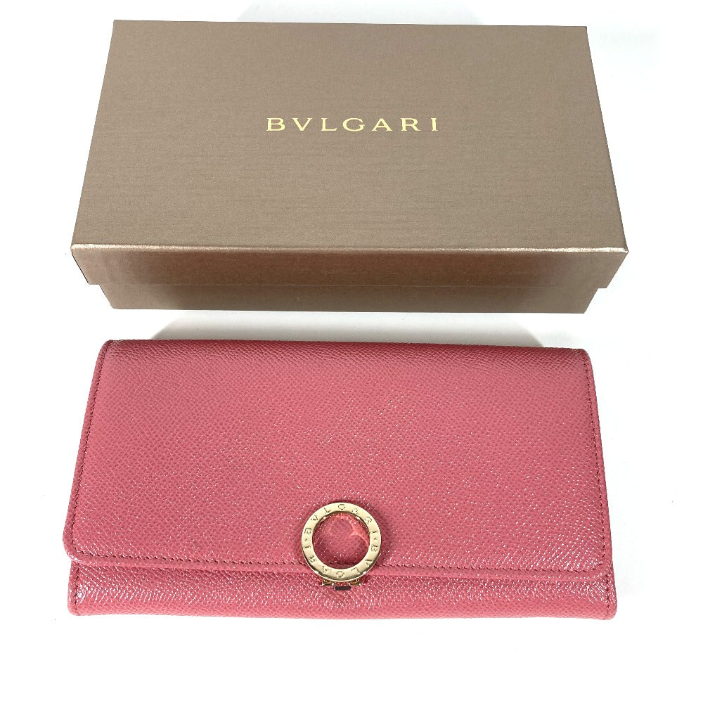 BVLGARI Long Wallet Purse leather pink Long wallet Logo clip Women Used Authentic