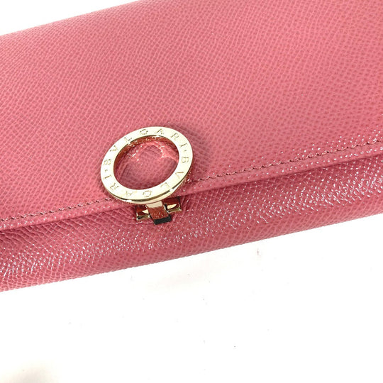 BVLGARI Long Wallet Purse leather pink Long wallet Logo clip Women Used Authentic