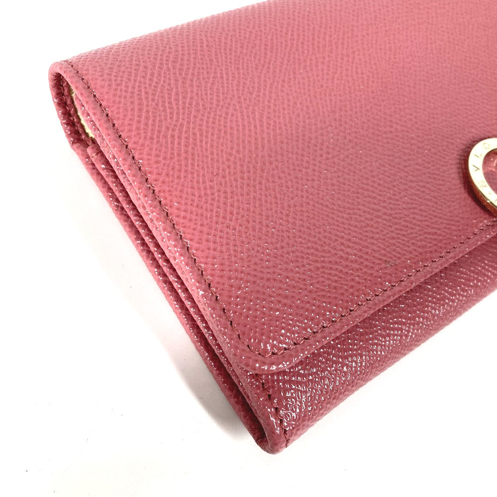 BVLGARI Long Wallet Purse leather pink Long wallet Logo clip Women Used Authentic