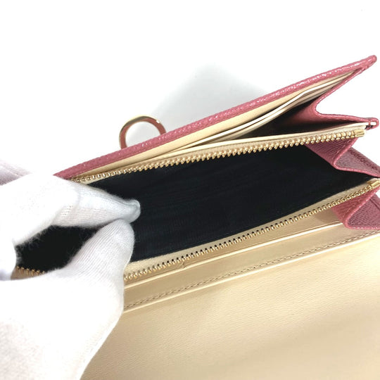 BVLGARI Long Wallet Purse leather pink Long wallet Logo clip Women Used Authentic