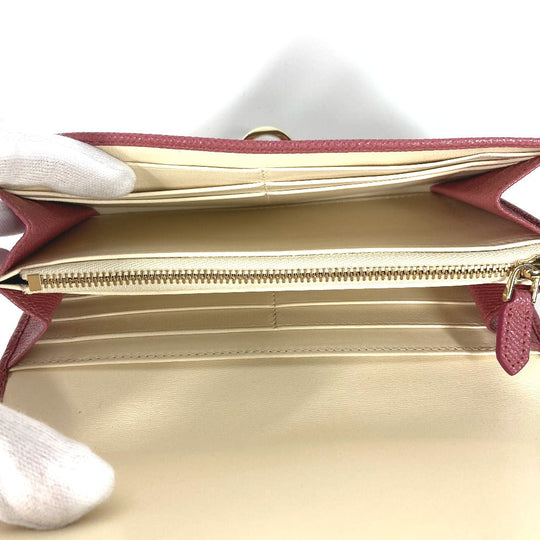 BVLGARI Long Wallet Purse leather pink Long wallet Logo clip Women Used Authentic
