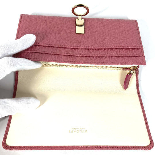 BVLGARI Long Wallet Purse leather pink Long wallet Logo clip Women Used Authentic