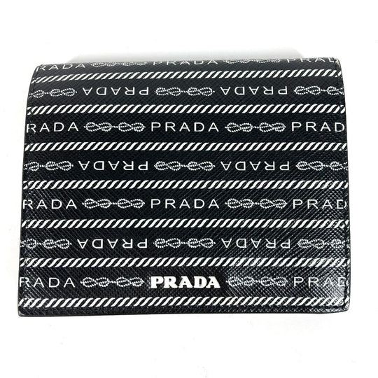 PRADA Folded wallet 1MV204 leather black All-over logo Women Used Authentic