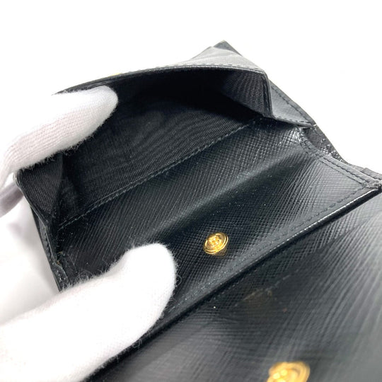 PRADA Folded wallet 1MV204 leather black All-over logo Women Used Authentic