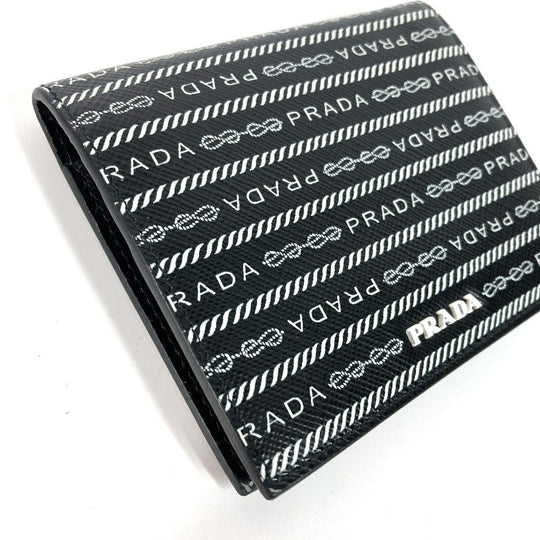 PRADA Folded wallet 1MV204 leather black All-over logo Women Used Authentic