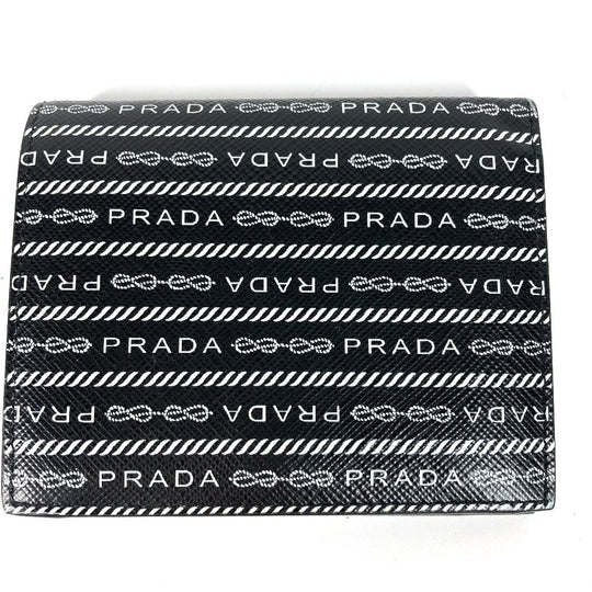 PRADA Folded wallet 1MV204 leather black All-over logo Women Used Authentic