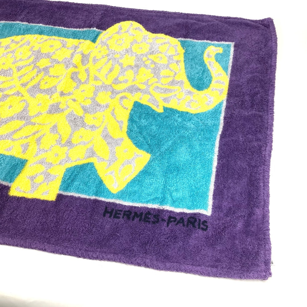HERMES towel cotton purple Bath towel Interior Throw Blanket Women Used Authentic