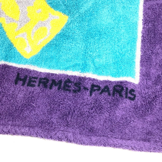 HERMES towel cotton purple Bath towel Interior Throw Blanket Women Used Authentic
