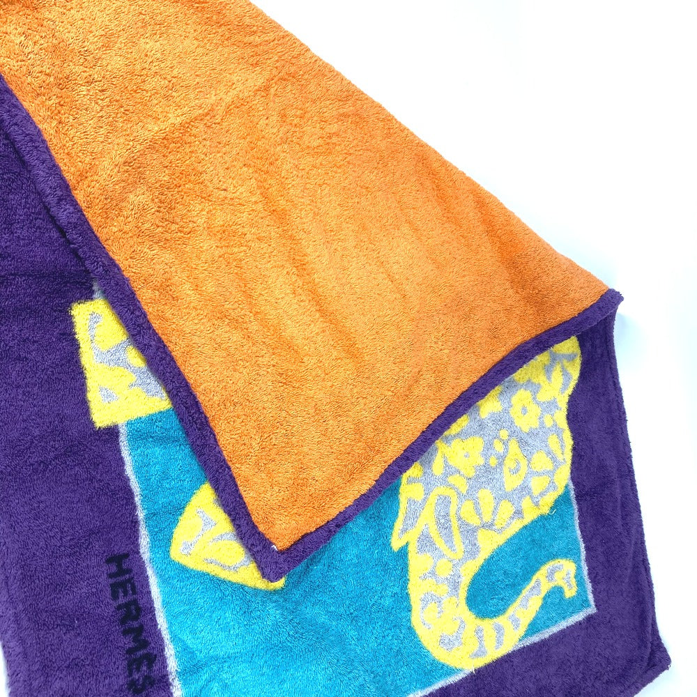 HERMES towel cotton purple Bath towel Interior Throw Blanket Women Used Authentic