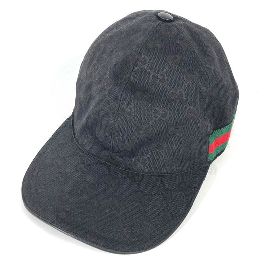 GUCCI cap 200035  canvas black GG hat cap baseball mens L Used Authentic