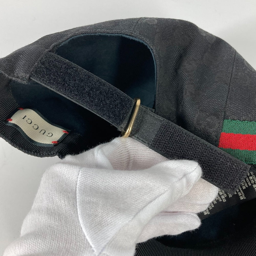 GUCCI cap 200035  canvas black GG hat cap baseball mens L Used Authentic
