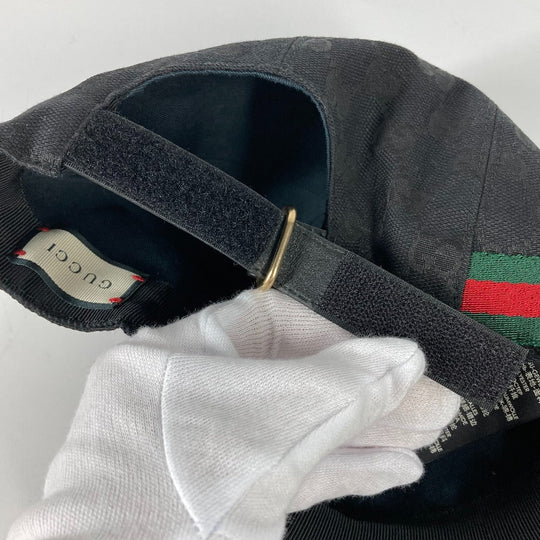 GUCCI cap 200035  canvas black GG hat cap baseball mens L Used Authentic