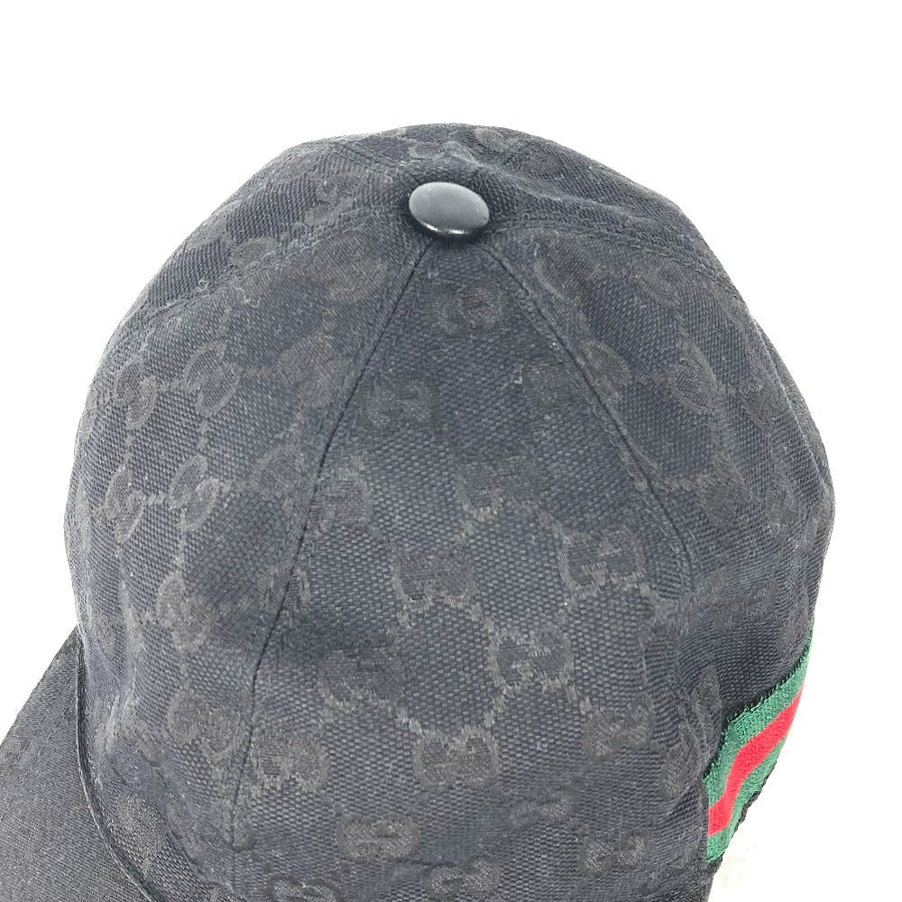 GUCCI cap 200035  canvas black GG hat cap baseball mens L Used Authentic