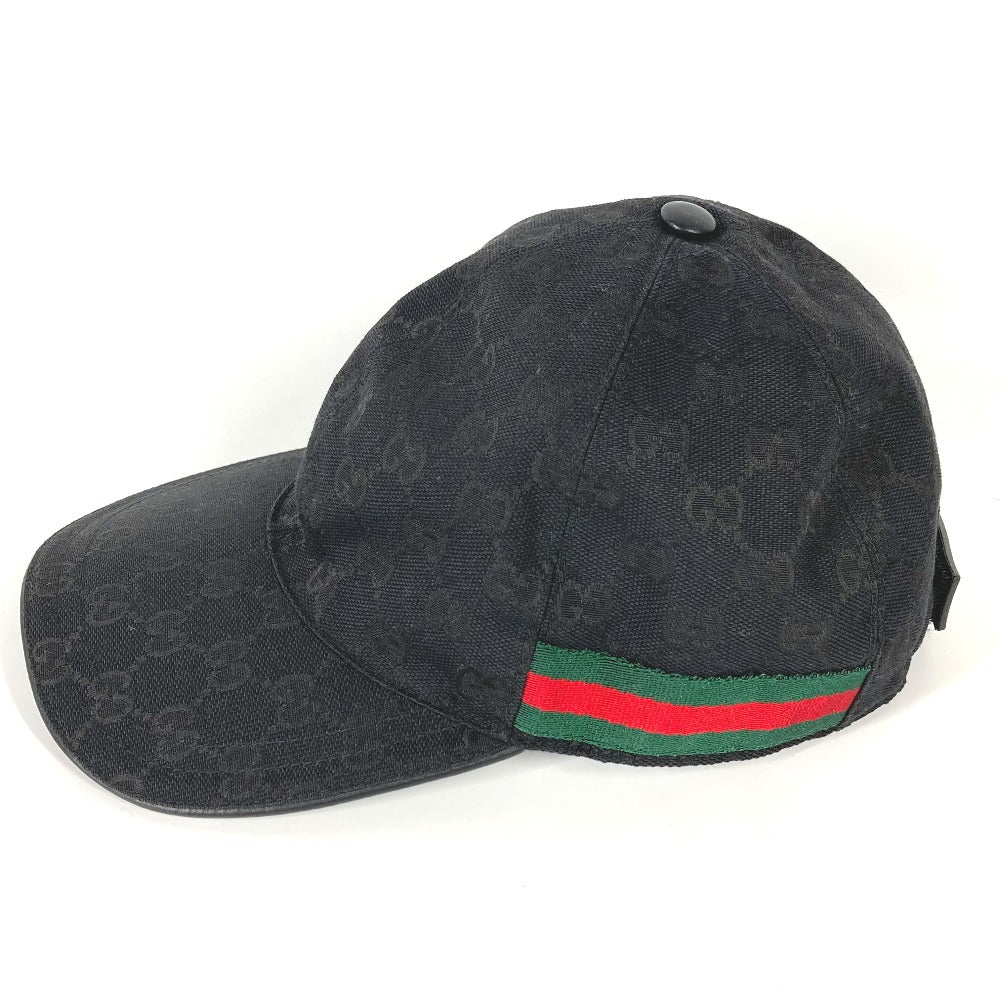 GUCCI cap 200035  canvas black GG hat cap baseball mens L Used Authentic