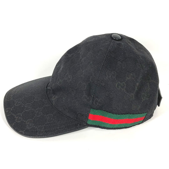 GUCCI cap 200035  canvas black GG hat cap baseball mens L Used Authentic