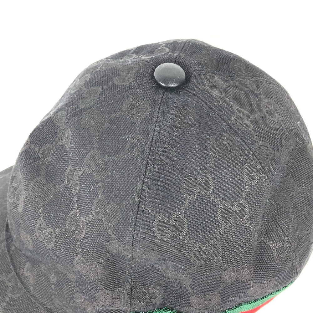 GUCCI cap 200035  canvas black GG hat cap baseball mens L Used Authentic