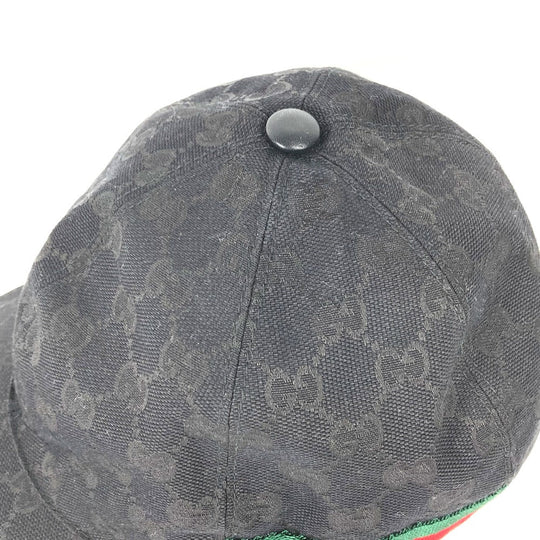 GUCCI cap 200035  canvas black GG hat cap baseball mens L Used Authentic