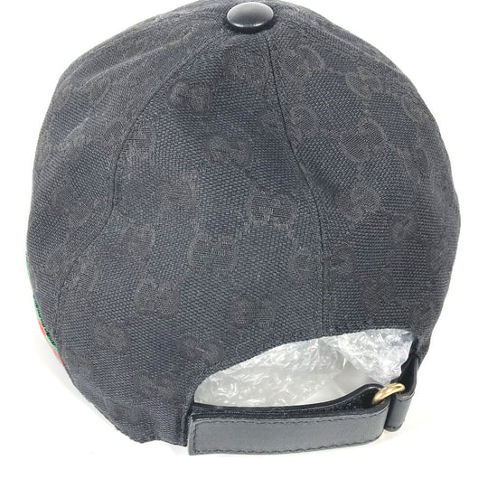 GUCCI cap 200035  canvas black GG hat cap baseball mens L Used Authentic