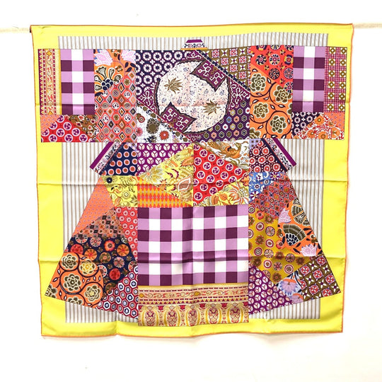 HERMES scarf silk Yellow x multicolor Carre 90 LArt du Sarasa Sarasa Art Women Used Authentic
