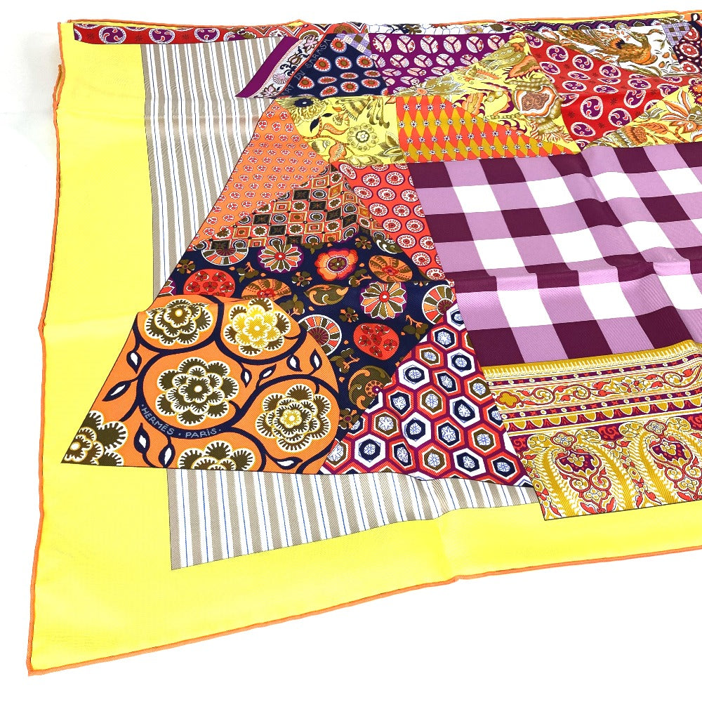 HERMES scarf silk Yellow x multicolor Carre 90 LArt du Sarasa Sarasa Art Women Used Authentic