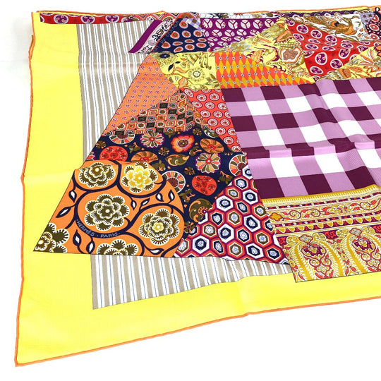 HERMES scarf silk Yellow x multicolor Carre 90 LArt du Sarasa Sarasa Art Women Used Authentic