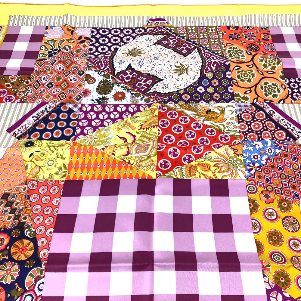 HERMES scarf silk Yellow x multicolor Carre 90 LArt du Sarasa Sarasa Art Women Used Authentic