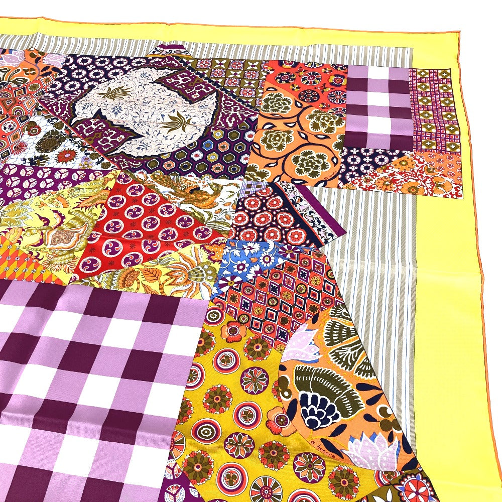 HERMES scarf silk Yellow x multicolor Carre 90 LArt du Sarasa Sarasa Art Women Used Authentic