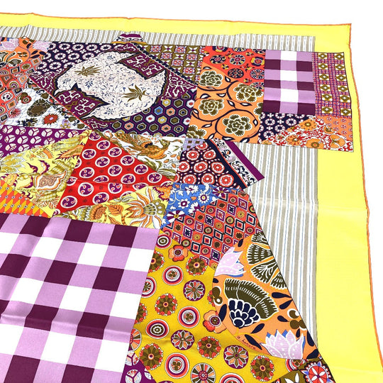 HERMES scarf silk Yellow x multicolor Carre 90 LArt du Sarasa Sarasa Art Women Used Authentic