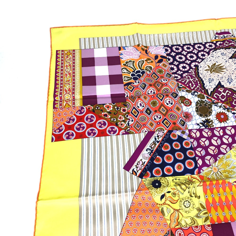 HERMES scarf silk Yellow x multicolor Carre 90 LArt du Sarasa Sarasa Art Women Used Authentic