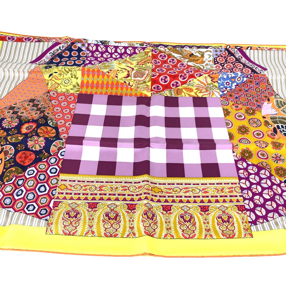 HERMES scarf silk Yellow x multicolor Carre 90 LArt du Sarasa Sarasa Art Women Used Authentic