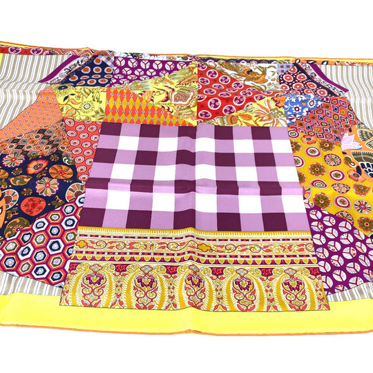 HERMES scarf silk Yellow x multicolor Carre 90 LArt du Sarasa Sarasa Art Women Used Authentic