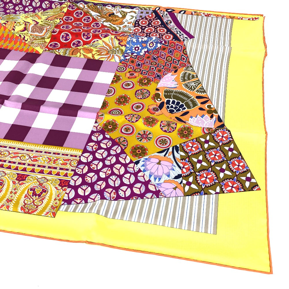 HERMES scarf silk Yellow x multicolor Carre 90 LArt du Sarasa Sarasa Art Women Used Authentic