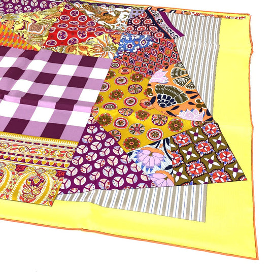 HERMES scarf silk Yellow x multicolor Carre 90 LArt du Sarasa Sarasa Art Women Used Authentic