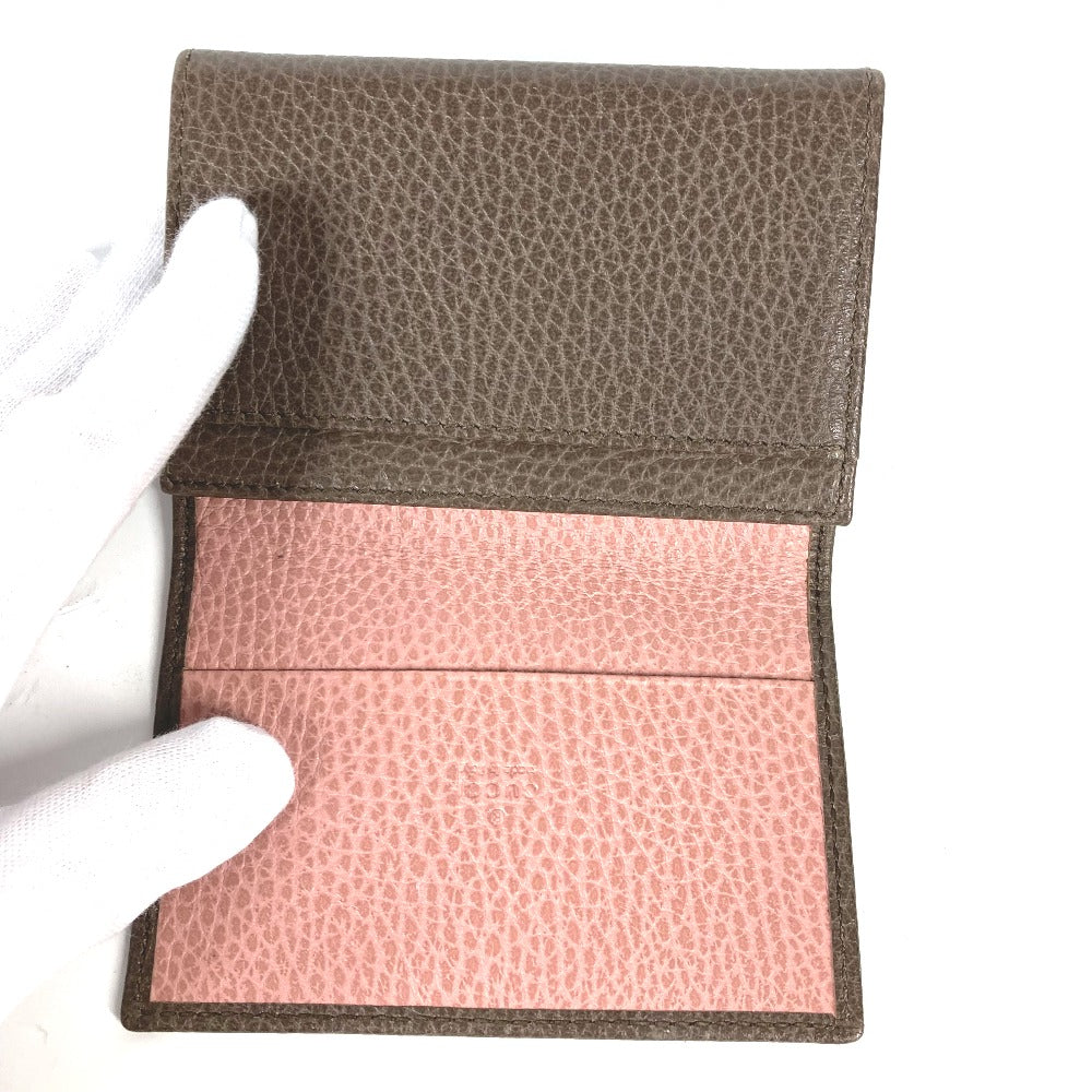 GUCCI Card Case 381045 leather Brown typex pink Bifold Wallet Swing Women Used Authentic