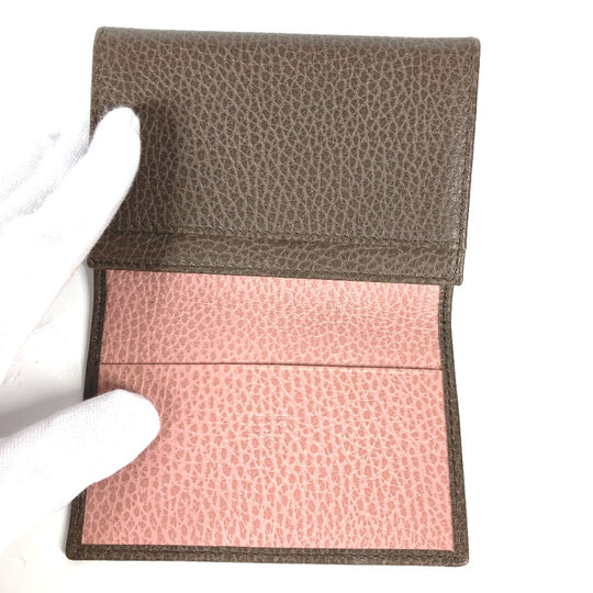 GUCCI Card Case 381045 leather Brown typex pink Bifold Wallet Swing Women Used Authentic