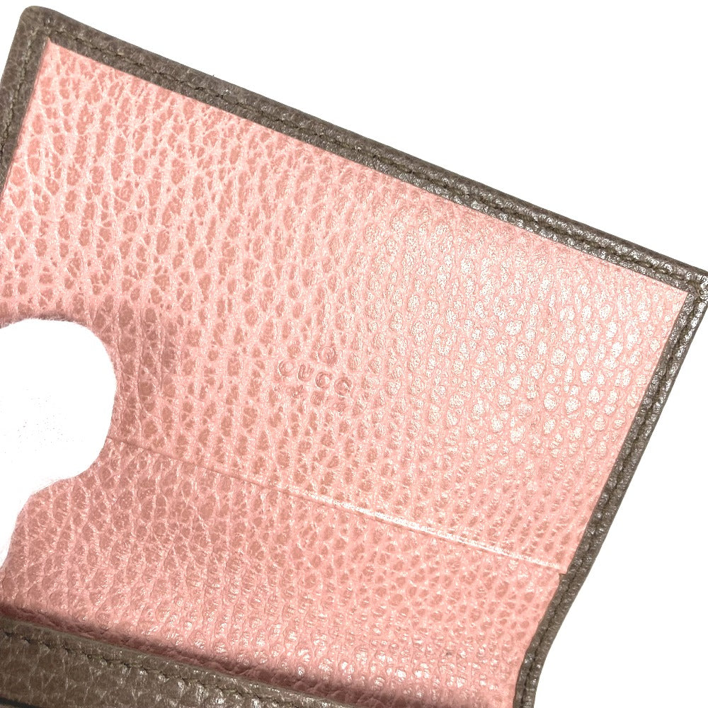 GUCCI Card Case 381045 leather Brown typex pink Bifold Wallet Swing Women Used Authentic
