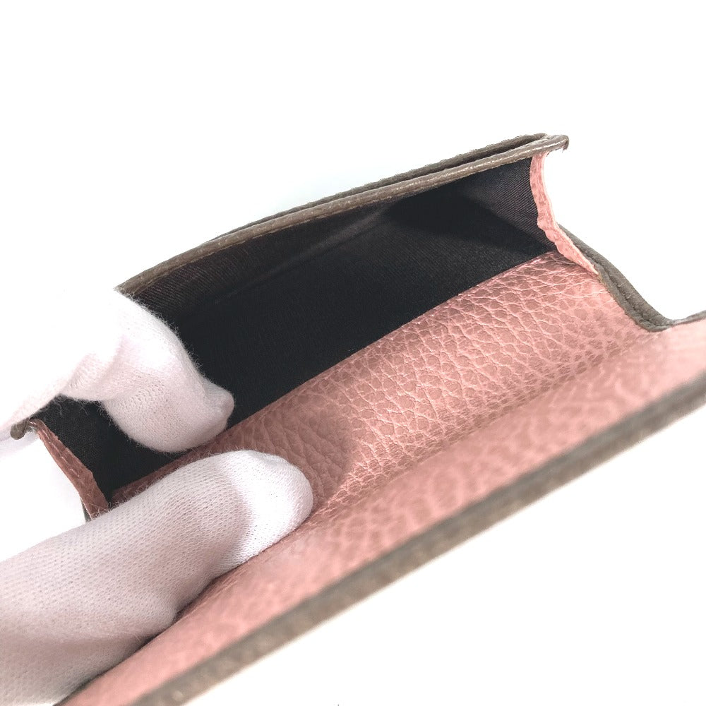 GUCCI Card Case 381045 leather Brown typex pink Bifold Wallet Swing Women Used Authentic